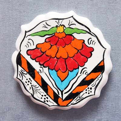 トルコ☆キュタフヤ陶器のマグネット　レッド＆オレンジフラワー