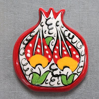 トルコ☆キュタフヤ陶器のマグネット　ザクロ　ホワイト＆レッド　レッドチューリップ