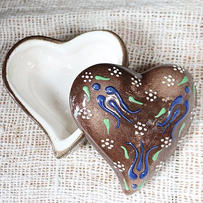 トルコ☆キュタフヤ陶器のハート型小物入れ ブラウン - トルコ雑貨