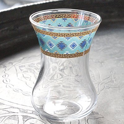 トルコのチャイグラス＆ソーサーセット ターコイズブルー×ゴールド - トルコ雑貨ぎゃるぎゃる倉敷