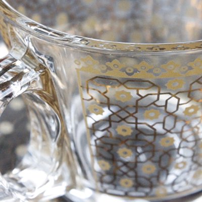 トルコのガラス製コーヒーカップ＆ソーサー ゴールドフラワー - トルコ ...