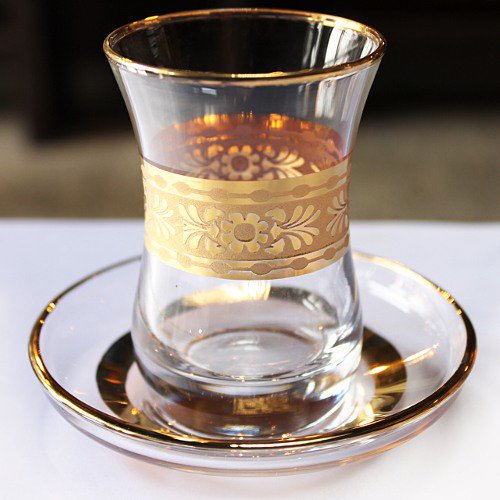 トルコのチャイグラス＆ソーサー　ゴールドフラワー
