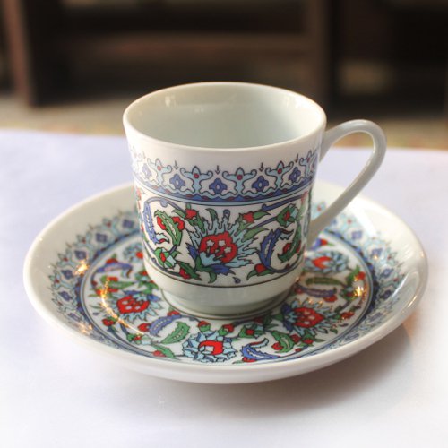 トルコのコーヒーカップ　ブルー＆レッドフラワー