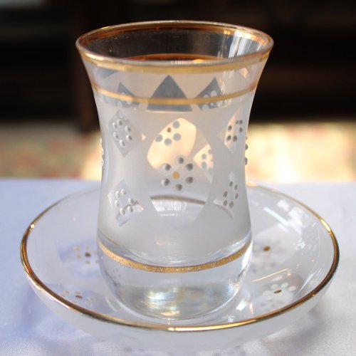 トルコのチャイグラス ソーサー ホワイトすりガラス 白小花 トルコ雑貨 カフェ ぎゃるぎゃる