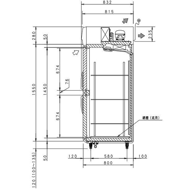 SRR-K1283SB パナソニック たて型冷蔵庫 インバーター制御 3Φ200V ピラーレス 業務用冷蔵庫 幅1200×奥行800×高さ1950㎜  内容積1087L