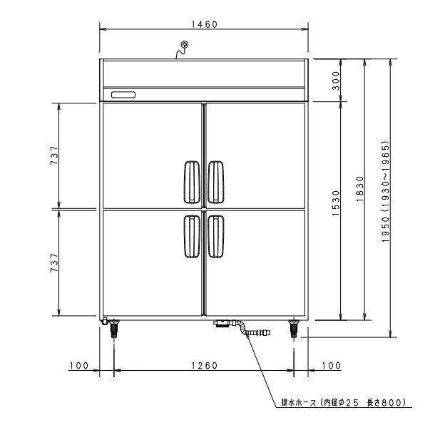 SRR-K1583SB パナソニック たて型冷蔵庫 インバーター制御 3Φ200V ピラーレス 業務用冷蔵庫 幅1460×奥行800×高さ1950㎜  内容積1343L