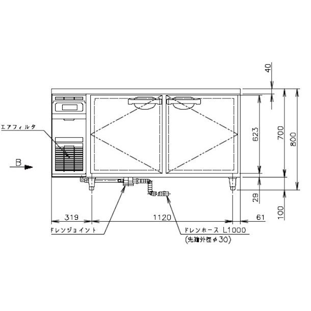 RT-150SNG (新型番：RT-150SNG-1) ホシザキ テーブル形冷蔵庫 コールドテーブル 内装ステンレス 100V  W1500×D600×H800㎜ 温度設定範囲ー6℃~12℃ 庫内容積333L