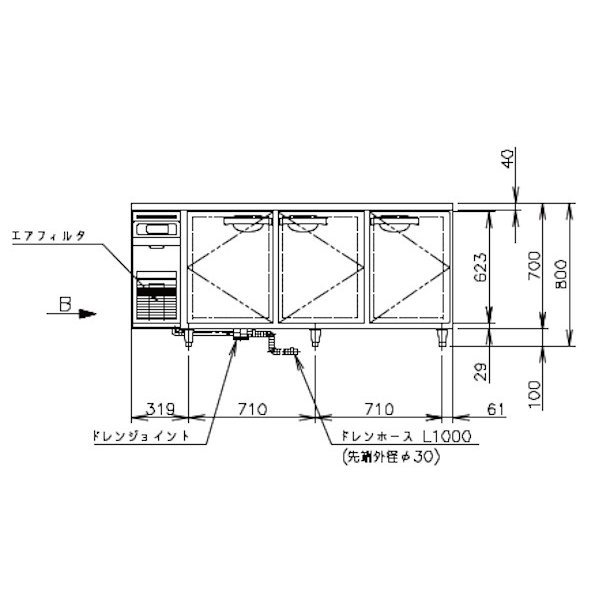 RT-180SNG (新型番：RT-180SNG-1) ホシザキ テーブル形冷蔵庫 コールドテーブル 内装ステンレス 100V W1800タイプ  庫内温度ー6℃~12℃ 庫内容積419L