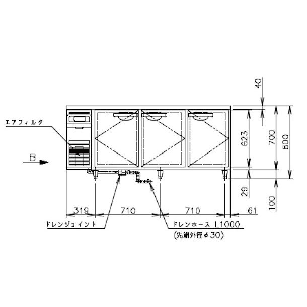 RT-180SDG (新型番：RT-180SDG-1) ホシザキ テーブル形冷蔵庫 コールドテーブル 内装ステンレス 100V W1800タイプ  庫内温度ー6℃~12℃ 庫内容積549L