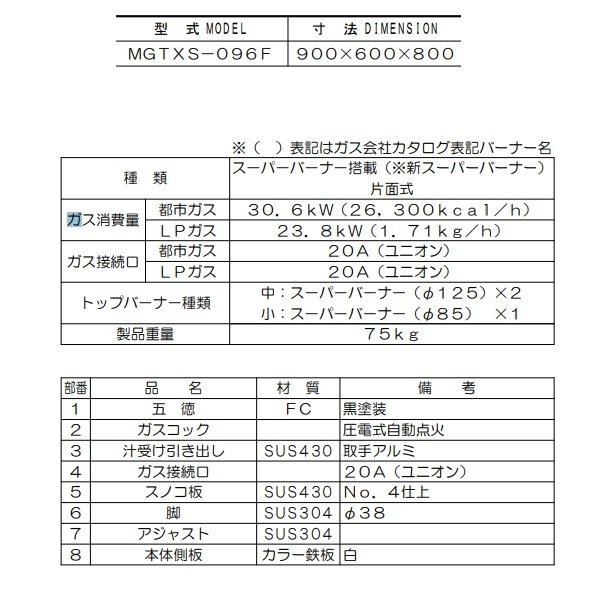 MGTXS-096F　マルゼン　パワークック　ガステーブル　〈スーパーバーナー搭載〉　クリーブランド - 業務用厨房・光触媒コーティング・店舗内装工事  空調空調 他 各種設備工事　| 新品中古の買取販売　【クリーブランド　仙台】