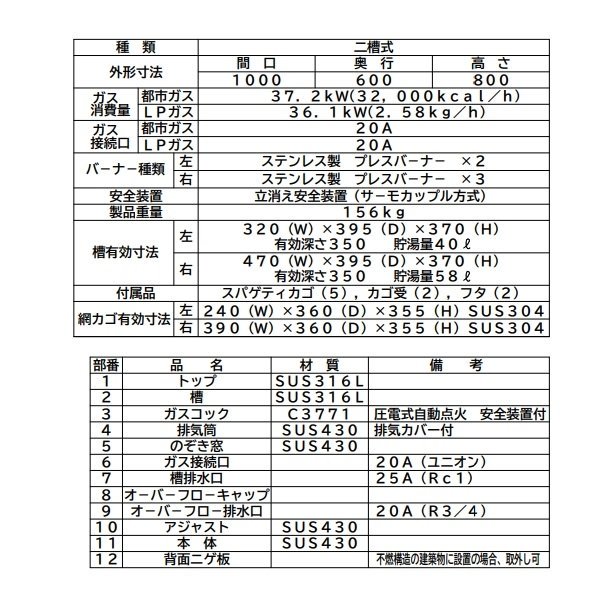 MGU-106PG マルゼン スパゲティ釜 5カゴ クリーブランド - 業務用厨房