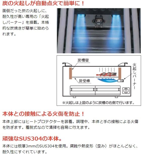 MCK-093　マルゼン　下火式焼物器　ガス式　《本格炭焼き》〈火起こしバーナー付〉　串焼用　クリーブランド -  業務用厨房・光触媒コーティング・店舗内装工事 空調空調 他 各種設備工事　| 新品中古の買取販売　【クリーブランド　仙台】