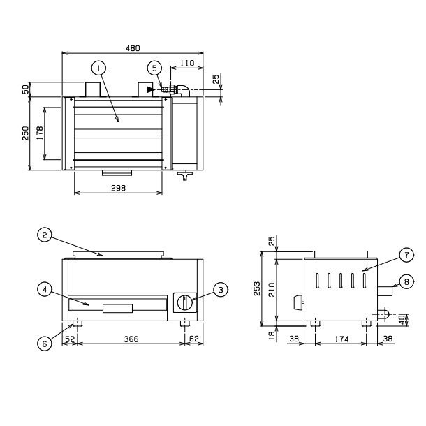 MGK-202B マルゼン 下火式焼物器 《炭焼き》 熱板タイプ 兼用型