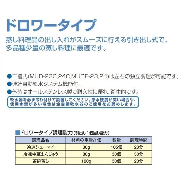 MUD-23C　マルゼン　ガス蒸し器　ドロワータイプ - 業務用厨房・光触媒コーティング・店舗内装工事 空調空調 他 各種設備工事　|  新品中古の買取販売　【クリーブランド　仙台】