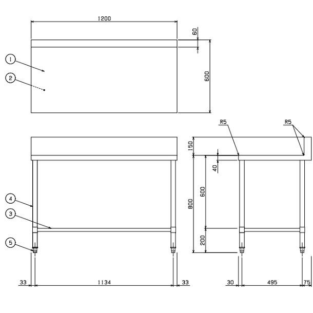 BW-T126 マルゼン 作業台三方枠 BGあり - 業務用厨房・光触媒