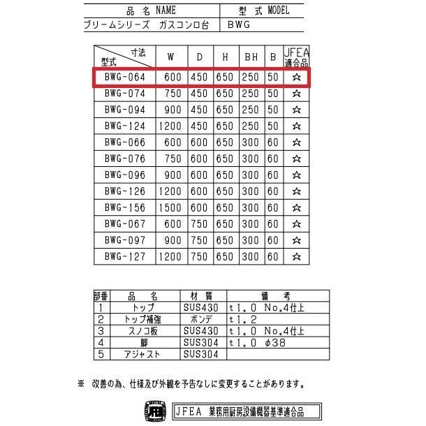 コンロ台 バックガードあり BWG-064 幅600×奥行450×高さ650mm - 飲食