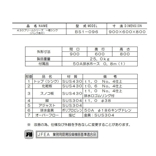 BS1-096　マルゼン　一槽シンク　BGあり - 業務用厨房・光触媒コーティング・店舗内装工事 空調空調 他 各種設備工事　| 新品中古の買取販売　 【クリーブランド　仙台】