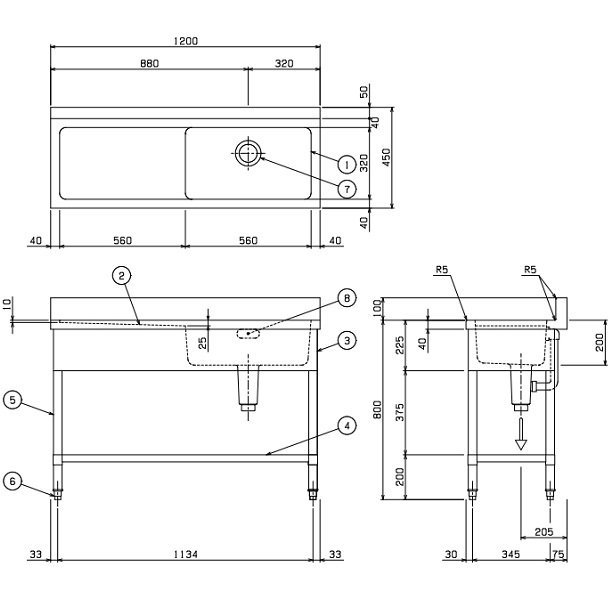 BSM1-124L マルゼン 水切付一槽シンク BG有 水切左 - 業務用厨房