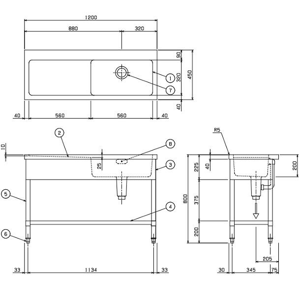 BSM1-124LN マルゼン 水切付一槽シンク BG無 水切左 - 業務用厨房