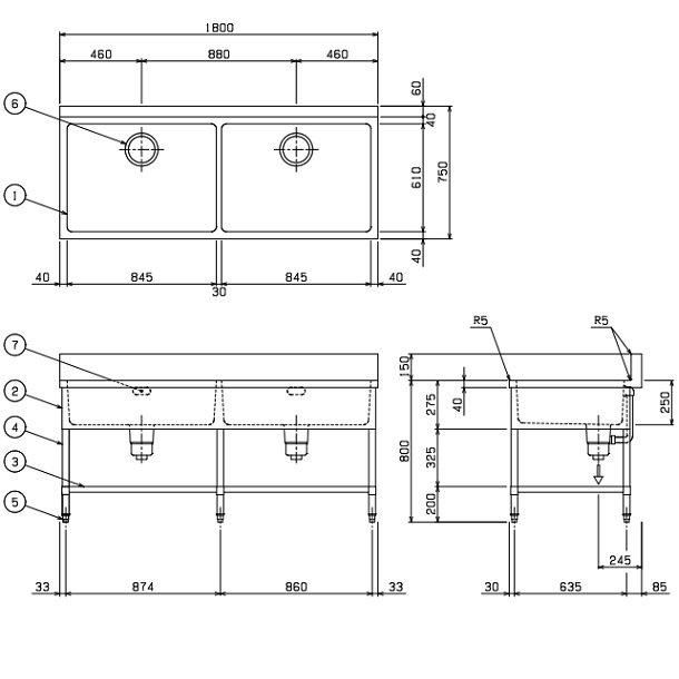 BS2-187 マルゼン 二槽シンク BG有 - 業務用厨房機器 B to B BS2-187 マルゼン 二槽シンク BG有 - 業務用厨房機器 B to B