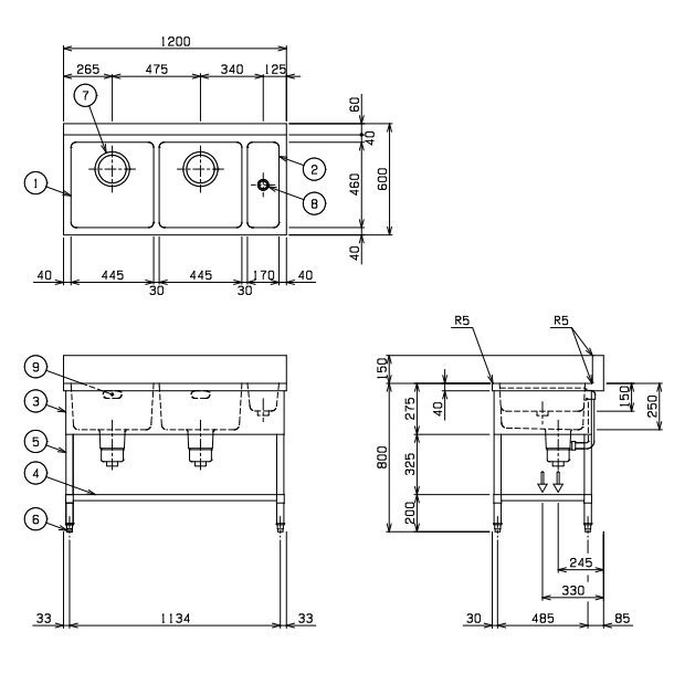 BSG2-126R　マルゼン　ゴミ入付二槽シンク　BG有　ゴミ入れ右 - 業務用厨房・光触媒コーティング・店舗内装工事 空調空調 他 各種設備工事　|  新品中古の買取販売　【クリーブランド　仙台】