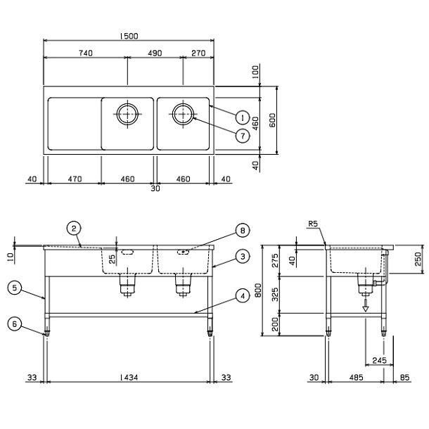 BSM2-156LN マルゼン 水切付二槽シンク BG無 水切左 - 業務用 BSM2-156LN マルゼン 水切付二槽シンク BG無 水切左 - 業務用