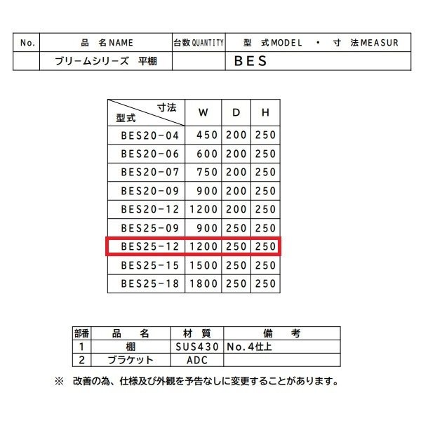 BES25-12　マルゼン　平棚 - 業務用厨房・光触媒コーティング・店舗内装工事 空調空調 他 各種設備工事　| 新品中古の買取販売　 【クリーブランド　仙台】