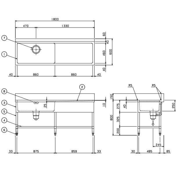 BSM1X-186R SUS304仕様 マルゼン 一槽水切付シンク BGあり 水切 BSM1X-186R SUS304仕様 マルゼン 一槽水切付シンク BGあり 水切