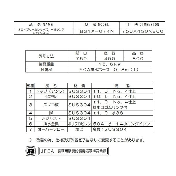 マーケティング マルゼン 一槽シンク バックガードあり 型式：BS1-074 送料無料 メーカーより直送 discoversvg.com