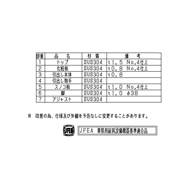 BWDX-076N SUS304 マルゼン 調理台引出付 バックガードなし - 業務用厨房機器 B to B 卸売専門店 【クリーブランド】 仙台  ホシザキ・マルゼン・パナソニックほか