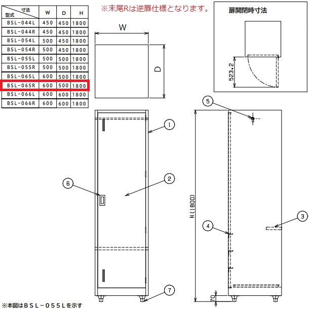 掃除用具ロッカー　BSL-065R　マルゼン　扉取手：右