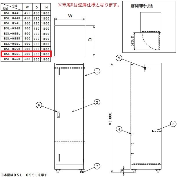 掃除用具ロッカー BSL-066L マルゼン 扉取手：左