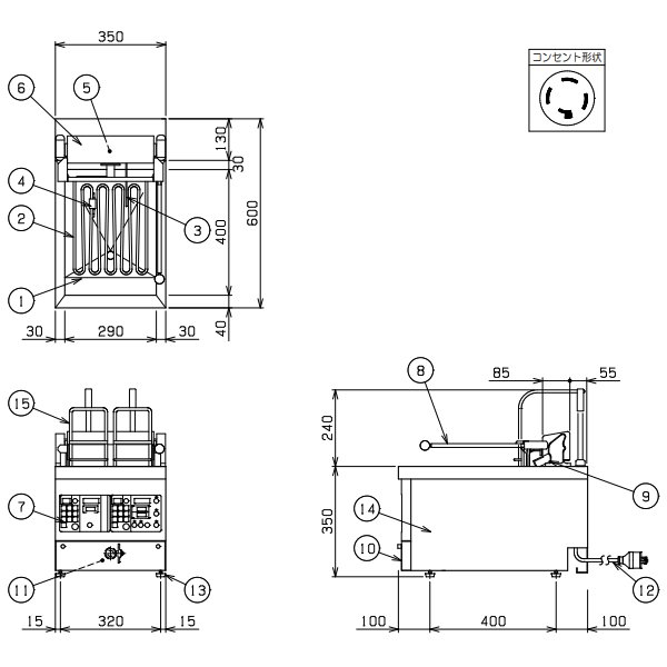 MEF-WL13TB　電気ダブルオートリフトフライヤー　マルゼン　3Φ200V　13L