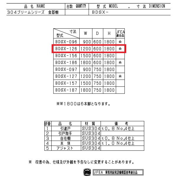 BDSX-126　食器棚　SUS304仕様　マルゼン　ステン戸 - 業務用厨房・光触媒コーティング・店舗内装工事 空調空調 他 各種設備工事　|  新品中古の買取販売　【クリーブランド　仙台】