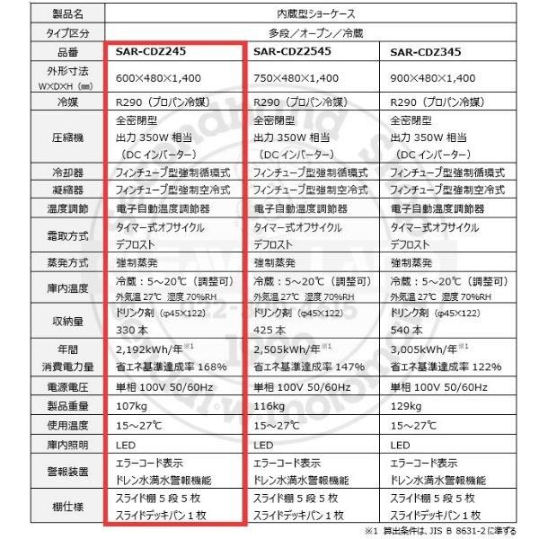 SAR-CDZ245 パナソニック 冷蔵ショーケース ノンフロン内蔵型 SAR-CDZ245 パナソニック 冷蔵ショーケース ノンフロン内蔵型