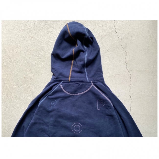 POP TRADING COMPANY " STITCHED LOGO HOODED SWEAT " NAVY
