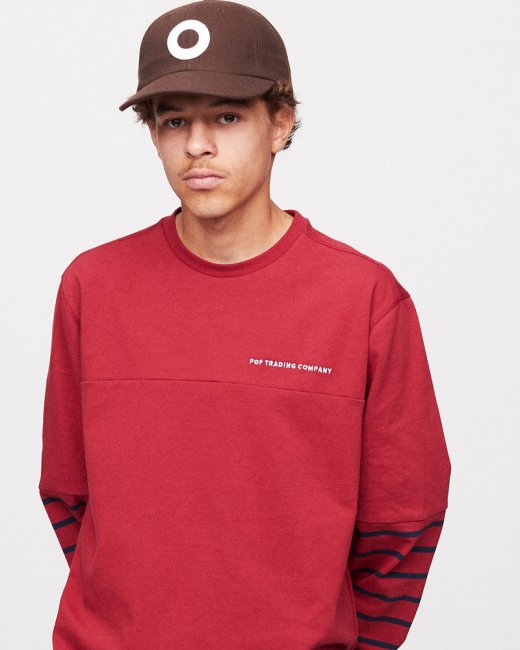 POP TRADING COMPANY " STRIPED LONGSLEEVE T-SHIRT " IN RIO RED