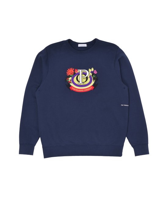 POP TRADING COMPANY " FLORAL CREST CREWNECK IN NAVY "