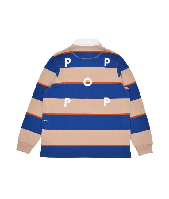 POP TRADING COMPANY " STRIPED RUGBY POLO IN WHITE PEPPER " 