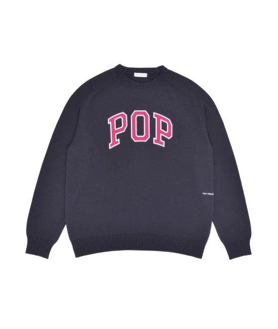 POP TRADING COMPANY " ARCH KNITTED CREWNECK " ANTHRACITE/ RASPBERRY