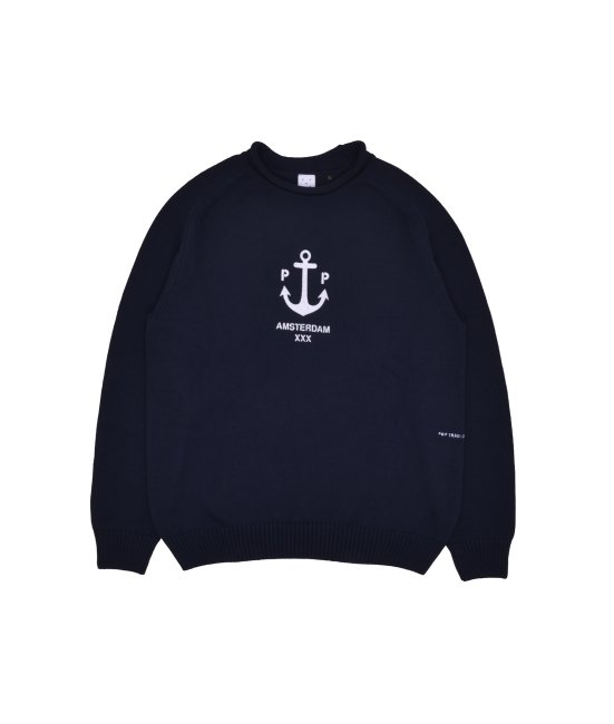 POP TRADING COMPANY " CAPTAIN KNITTED CREWNECK IN NAVY "