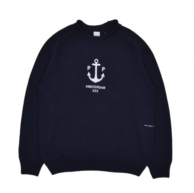 POP TRADING COMPANY " CAPTAIN KNITTED CREWNECK IN NAVY "