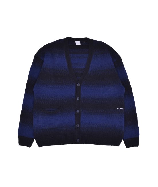POP TRADING COMPANY " STRIPED KNITTED CARDIGAN IN SODALITE BLUE/ BLACK "