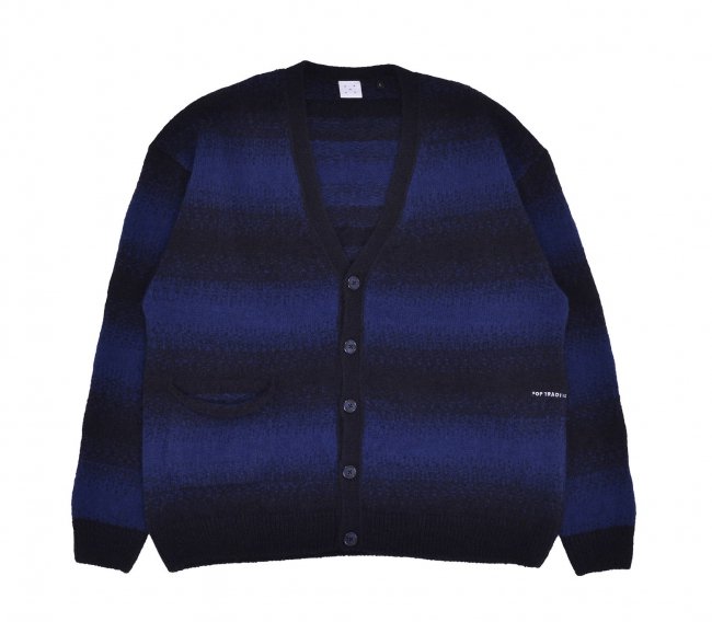 POP TRADING COMPANY " STRIPED KNITTED CARDIGAN IN SODALITE BLUE/ BLACK "