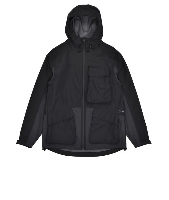 POP TRADING COMPANY " BIG POCKET HOODED TECH JACKET IN BLACK/ ANTHRACITE"