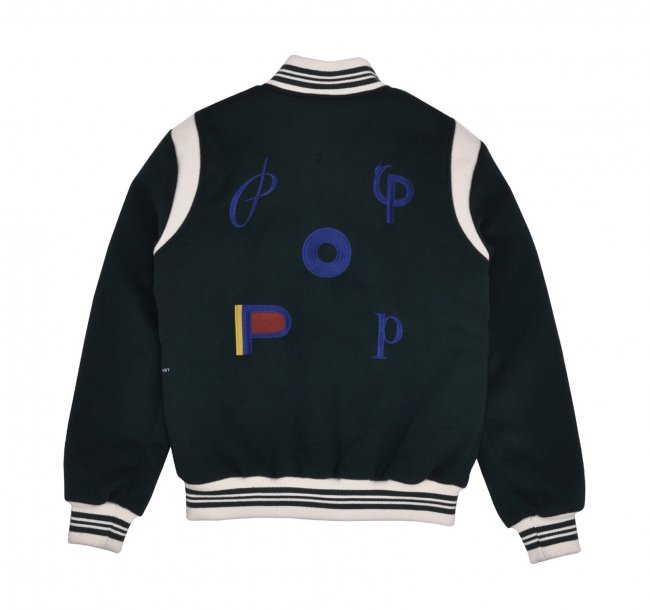 POP TRADING COMPANY " PARRA VARSITY JACKET IN PINE GREEN "