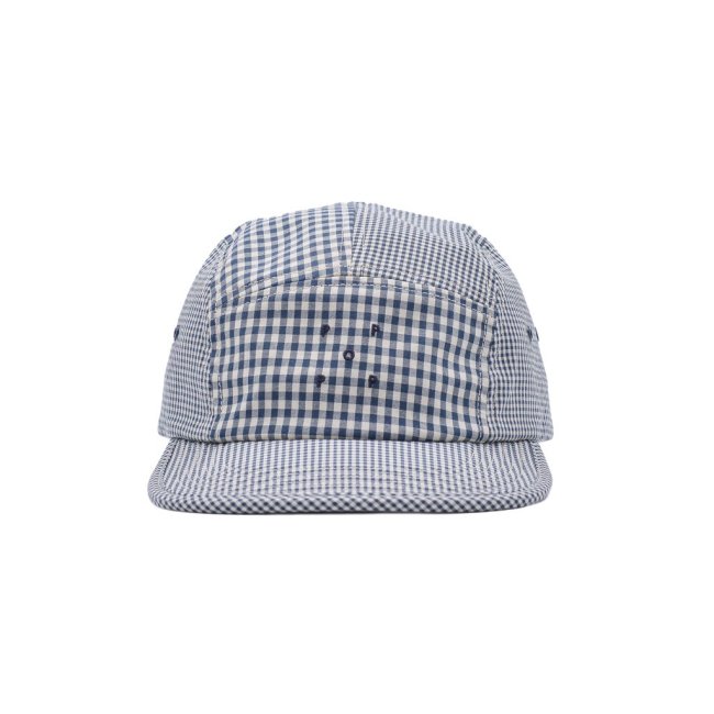 POP TRADING COMPANY " GINGHAM FIVEPANEL HAT IN NAVY/ WHITE "