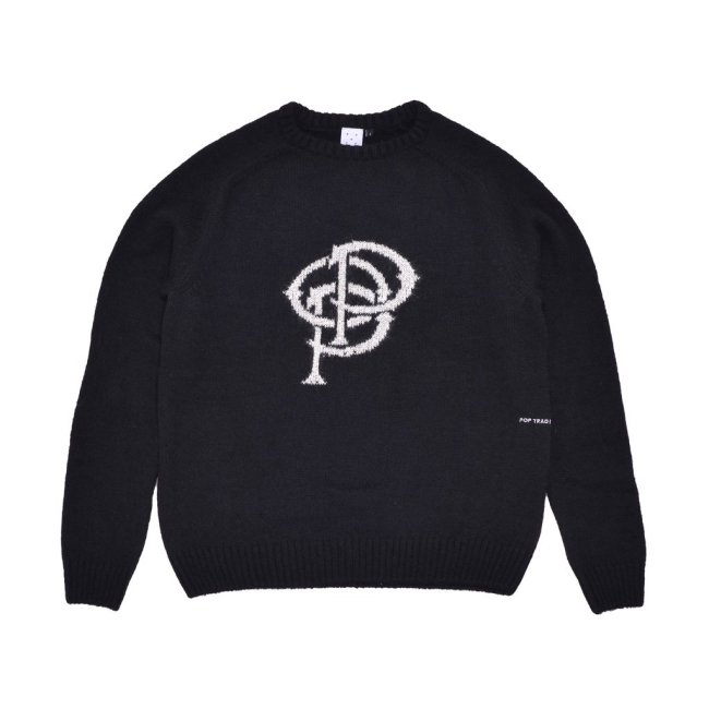 POP TRADING COMPANY " INITIALS KNITTED CREWNECK IN BLACK "