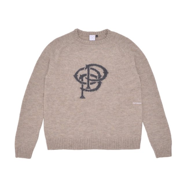 POP TRADING COMPANY " INITIALS KNITTED CREWNECK IN SESAME "