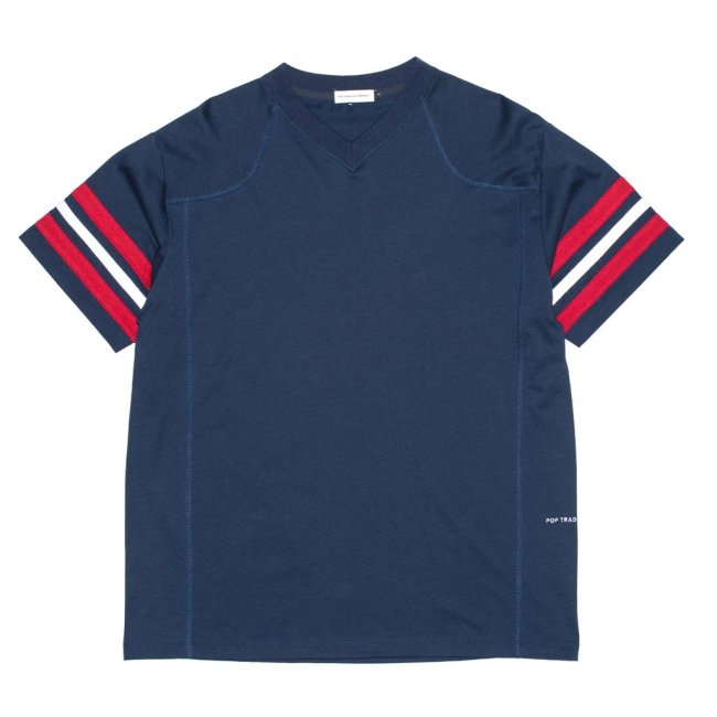 POP TRADING COMPANY " FOOTBALL T-SHIRT IN NAVY/ RIO RED